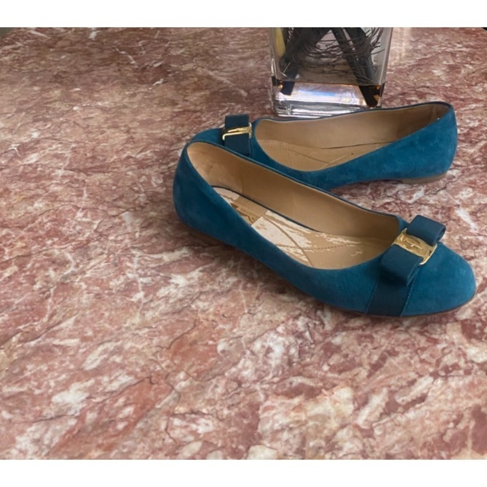 Salvatore Ferragamo Varina Women's Tael Blue Suede Ballet Flat Sz 8.5B EUC, $780 - Picture 4 of 11